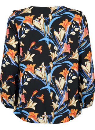 Long sleeved blouse with ruffles, Black Flower AOP, Packshot image number 1