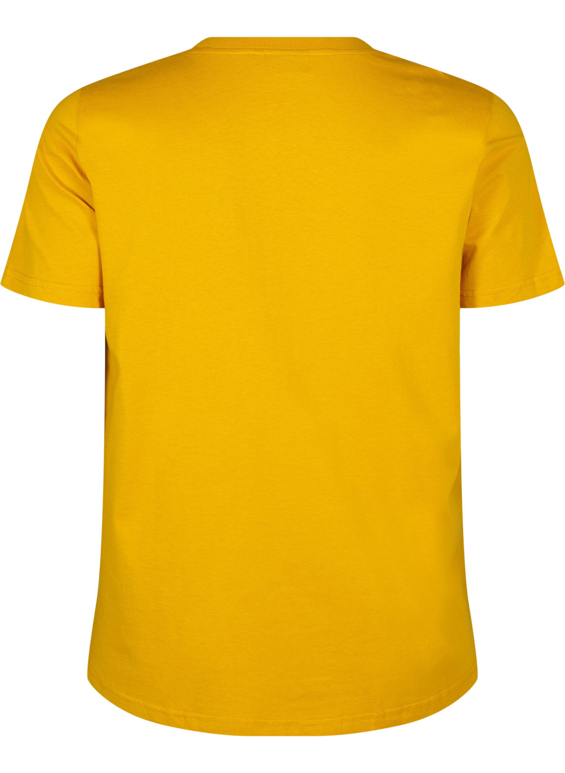 ZizzifashionBasic cotton T-shirt with round neck, Yellow, Packshot image number 1