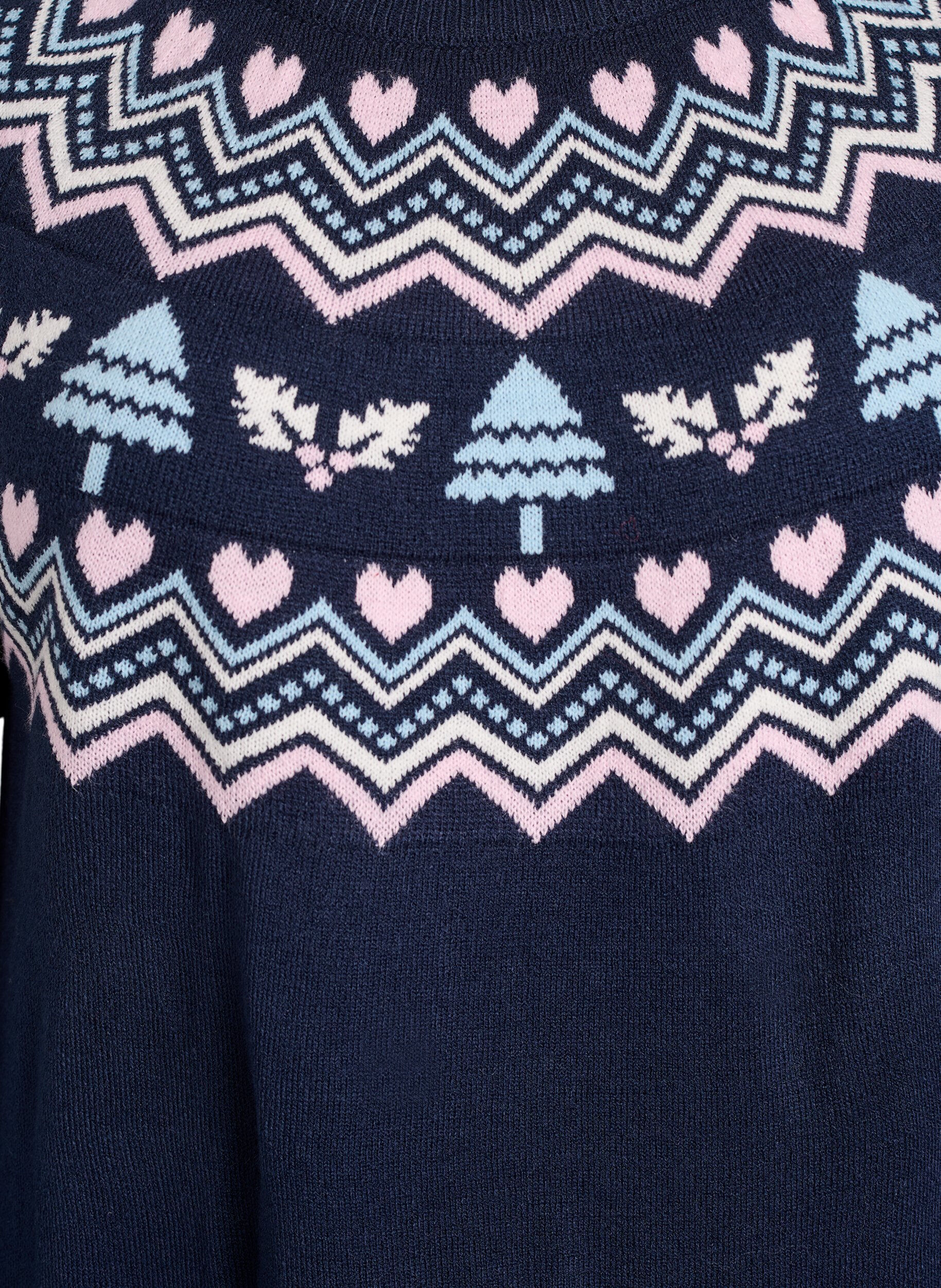 Zizzifashion Short knit dress with jacquard pattern and Christmas motifs, Blue, Packshot image number 2