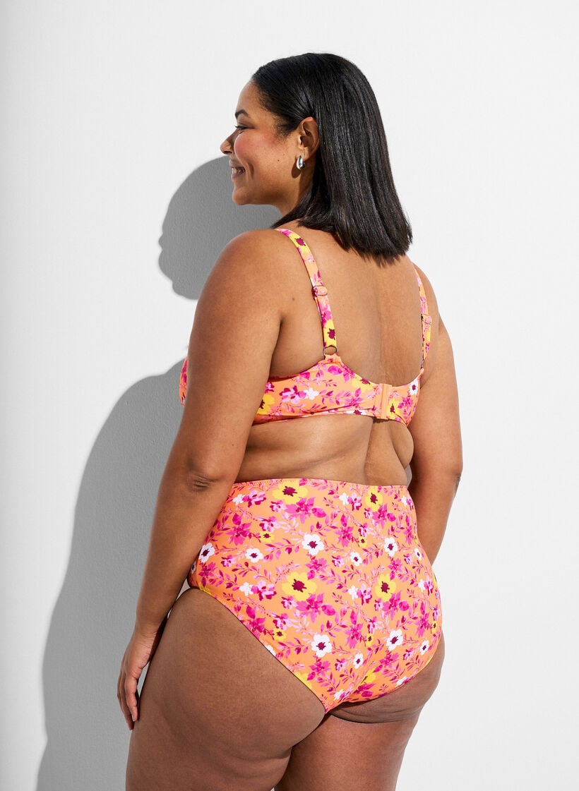 High-waisted bikini bottoms with pattern, Orange, Model image number 1