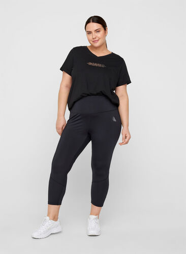 Exercise capris with mesh, Black, Model image number 0