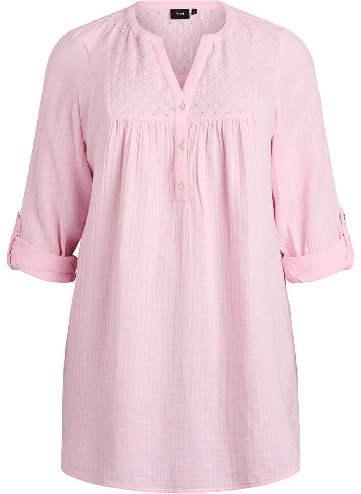 Cotton muslin tunic with broderie anglaise, Rose, Packshot image number 0