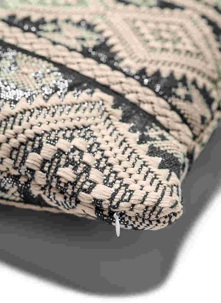 Jacquard patterned cushion cover, Black/White/Glitter, Packshot image number 3