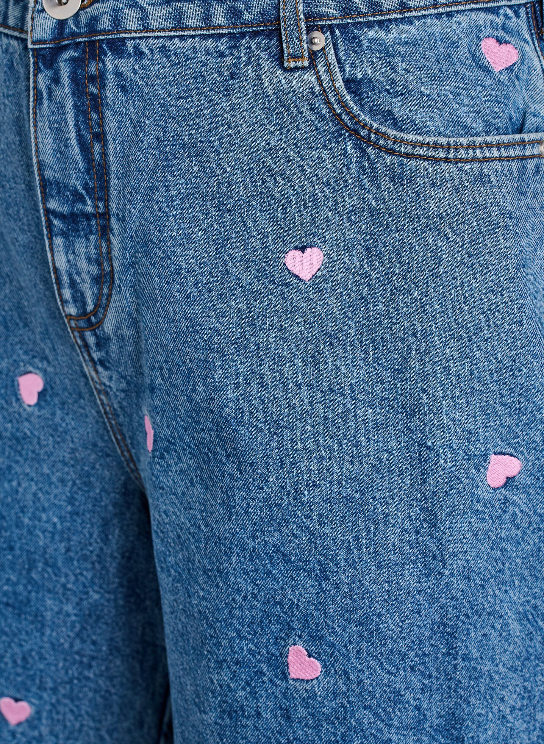 ZizzifashionHigh-waist denim shorts with embroidered hearts, Light Blue, Packshot image number 2