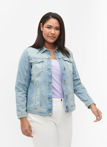 Light denim jacket with chest pockets, Light blue denim, Model image number 0