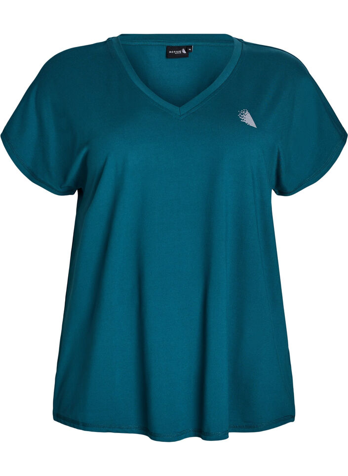 Loose training t-shirt with v-neck, Green, Packshot image number 0
