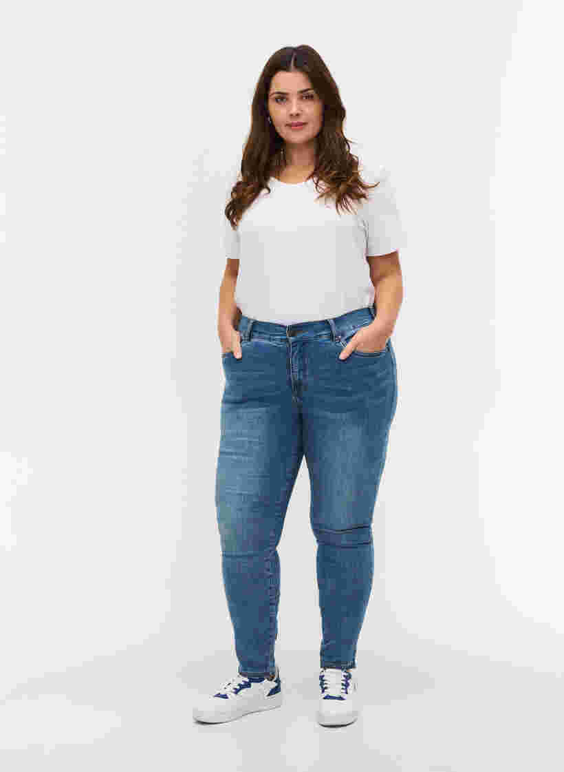 Cropped Amy jeans with a high waist and bows, Blue denim, Model image number 3