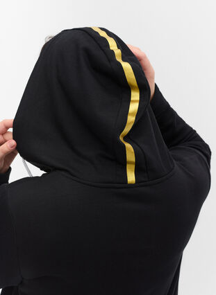 Long sweatshirt with v-neck and hood, Black, Model image number 2