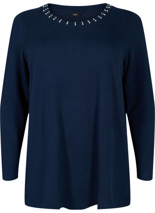 Top with round neckline and beads, Navy Blazer, Packshot image number 0