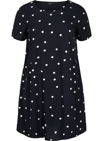 Short-sleeved polka dot viscose dress