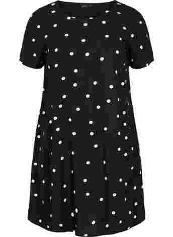 Short-sleeved polka dot viscose dress