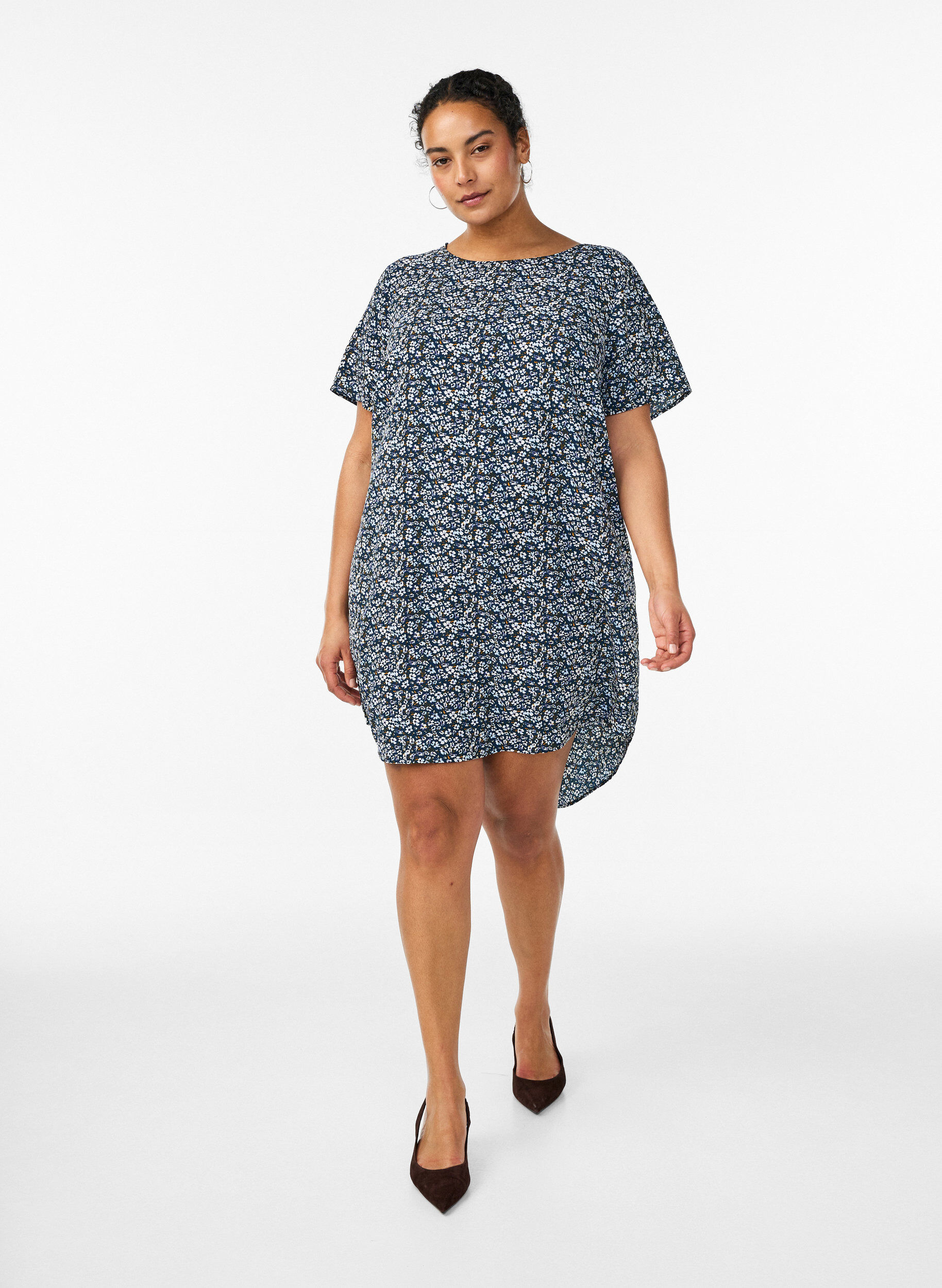 ZizzifashionDress with print and short sleeves, Blue, Model image number 1