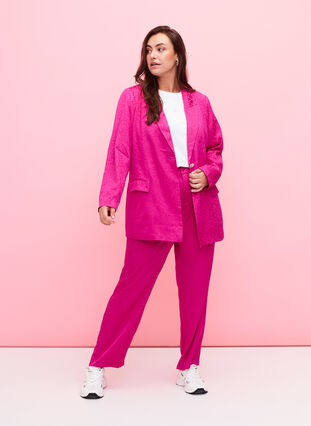 Tone-on-tone viscose jacquard trousers, Rose Violet, Model image number 0