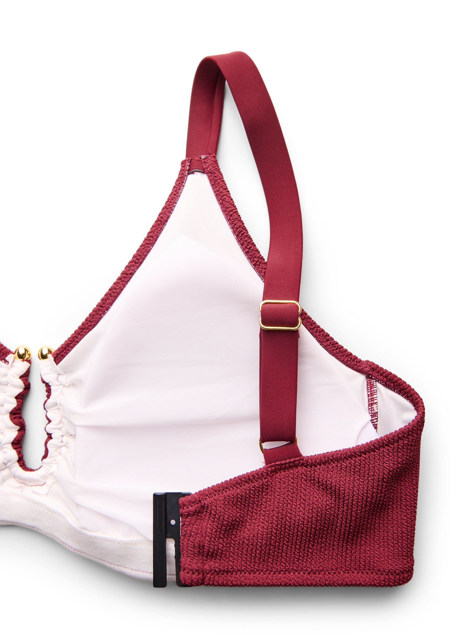 ZizzifashionTextured bikini top with gold detail, Red, Packshot image number 3
