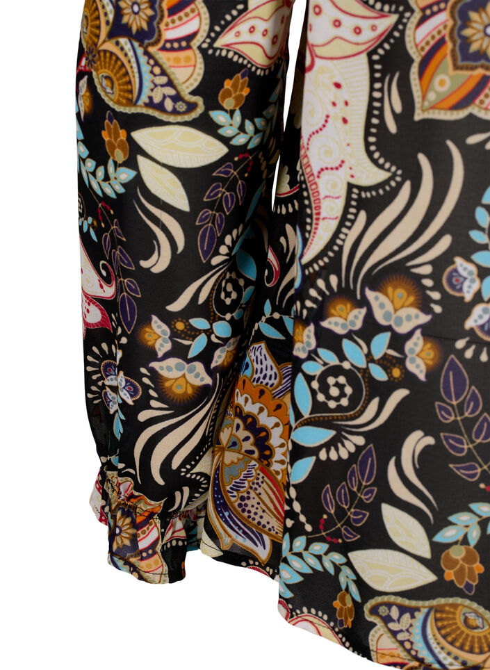 Shirt blouse with ruffles and paisley print, Black Paisley, Packshot image number 3
