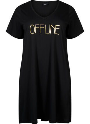 Organic cotton nightdress with V-neck (GOTS), Black Offline, Packshot image number 0