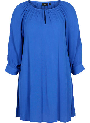 Viscose tunic with 3/4 sleeves, Dazzling Blue, Packshot image number 0