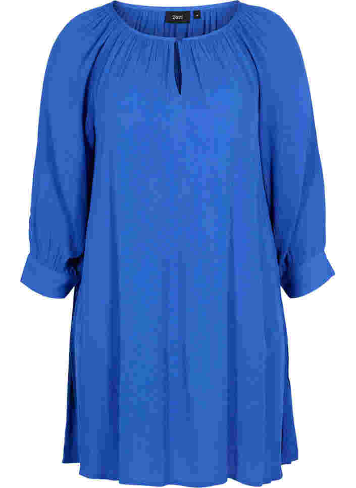 Viscose tunic with 3/4 sleeves, Dazzling Blue, Packshot image number 0