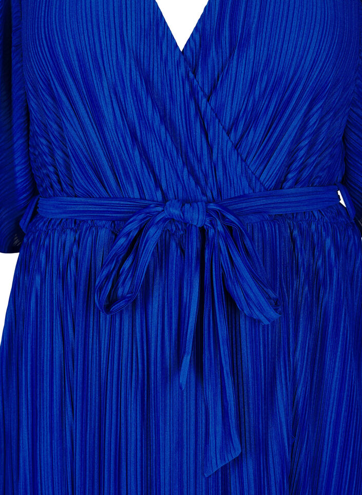 Pleated midi dress with batwing sleeves, Blue, Packshot image number 2