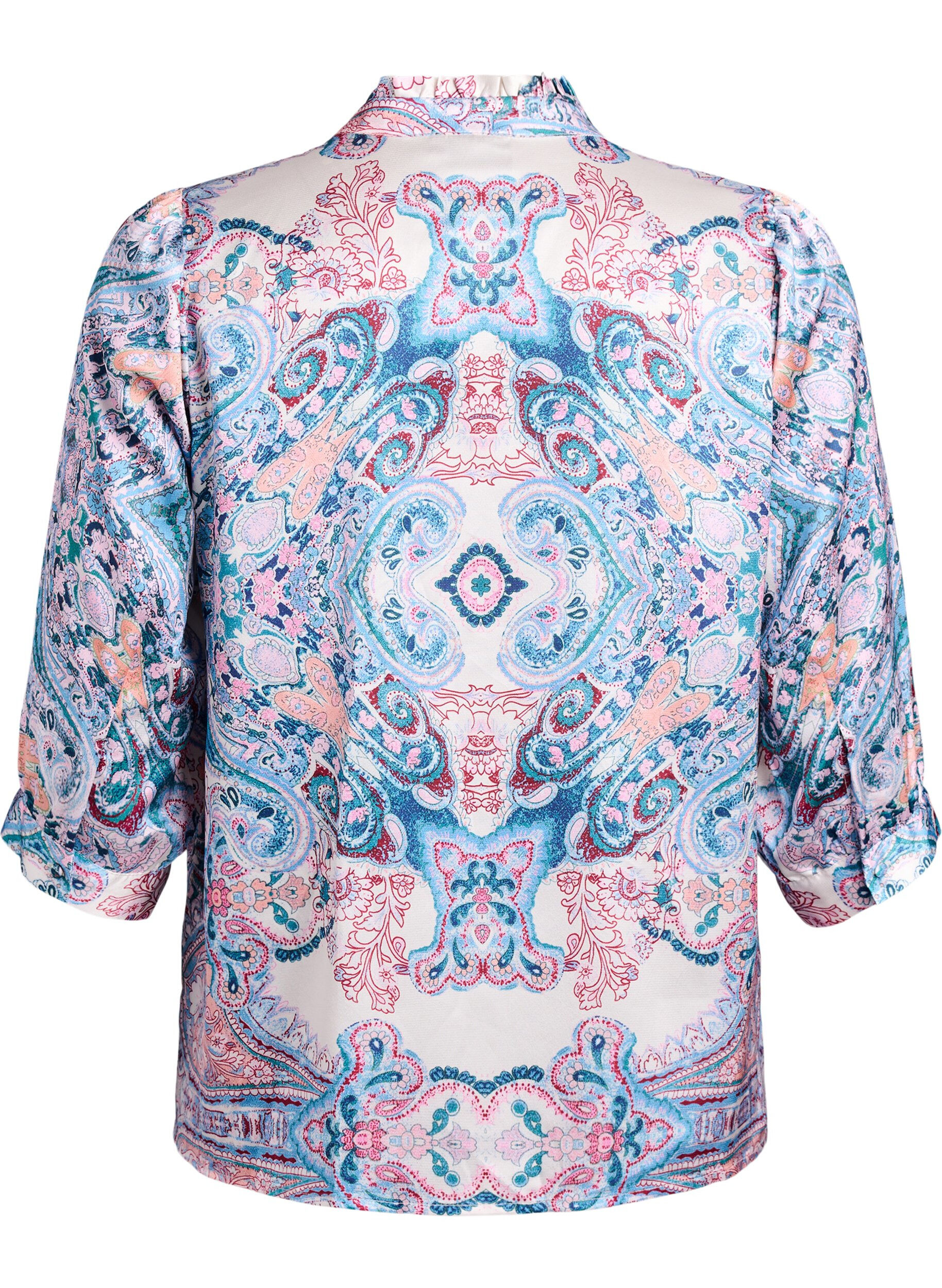 ZizzifashionSatin-look blouse with a paisley print and 3/4 sleeves, Blue, Packshot image number 1