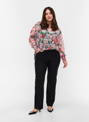 Floral blouse with long sleeves and smock, Flower AOP, Model image number 2