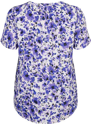 Blouse with short sleeves and v-neck, Purple Small Flower, Packshot image number 1