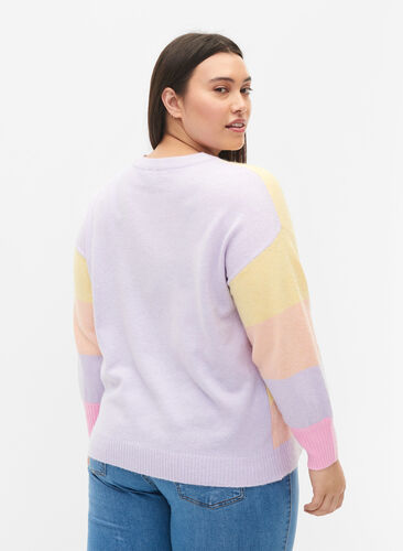 Knitted jumper with stripes and round neckline, Pale Banana Mel.Com, Model image number 1