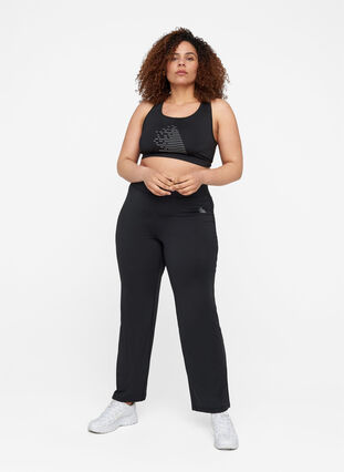 Flared exercise trousers with stretch, Black, Model image number 2