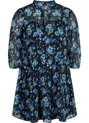Tunic with floral print and lurex, Blue Ditzy Flower, Packshot image number 0