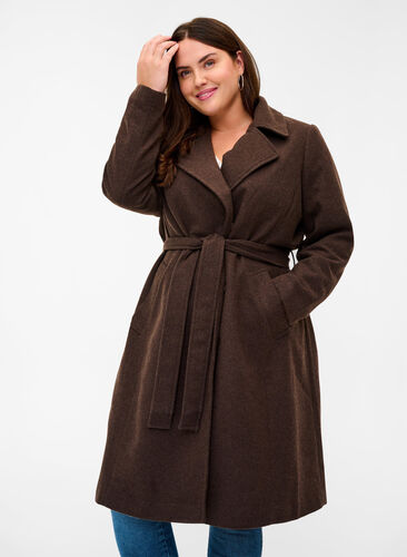 Long jacket with pockets and belt, Coffee Bean Mel., Model image number 0