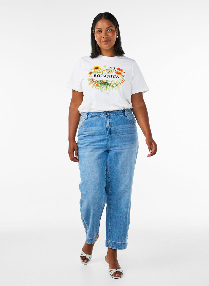 Organic cotton T-shirt with front print, White, Model image number 1