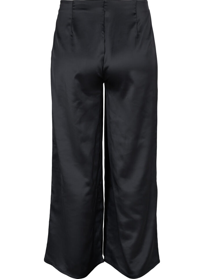 Wide leg satin trousers, Black, Packshot image number 1