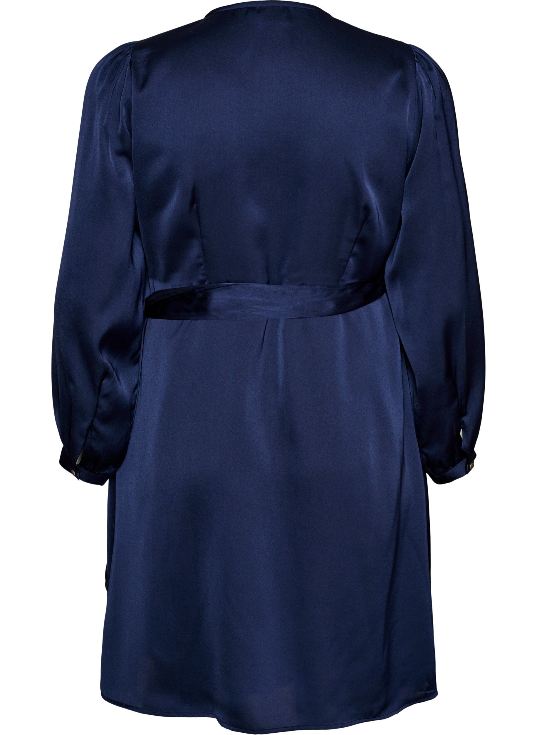 ZizzifashionShort satin dress with wrap design, Blue, Packshot image number 1