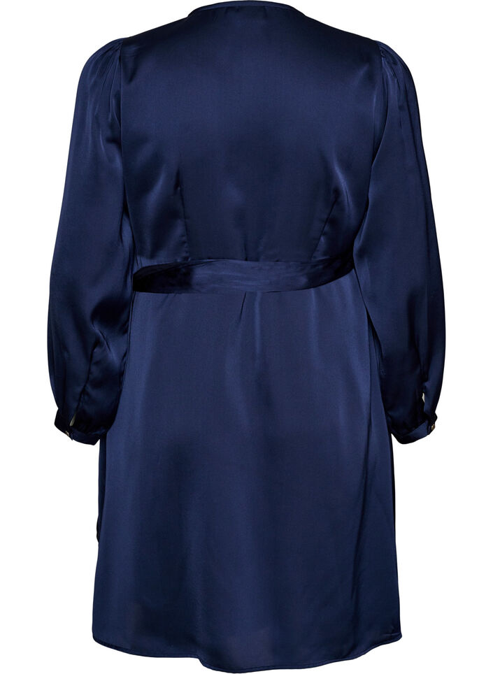 Short satin dress with wrap design, Blue, Packshot image number 1