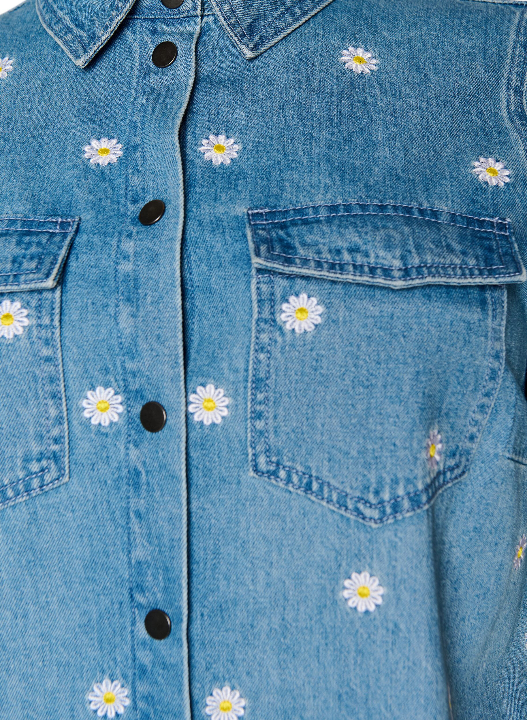 ZizzifashionShort denim dress with embroidered flowers, Light Blue, Packshot image number 2