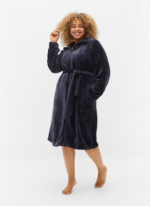 Dressing gown with pockets and zip, Night Sky, Model image number 3