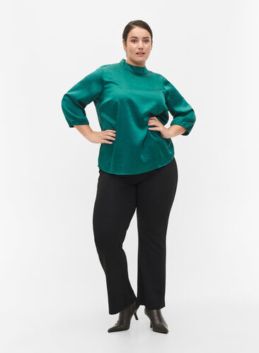 Blouse with 3/4 sleeves and chin collar, Evergreen, Model image number 2