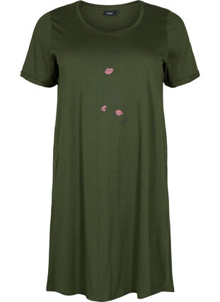 Short sleeved cotton nightdress with print, Forest Night W. Face, Packshot image number 0