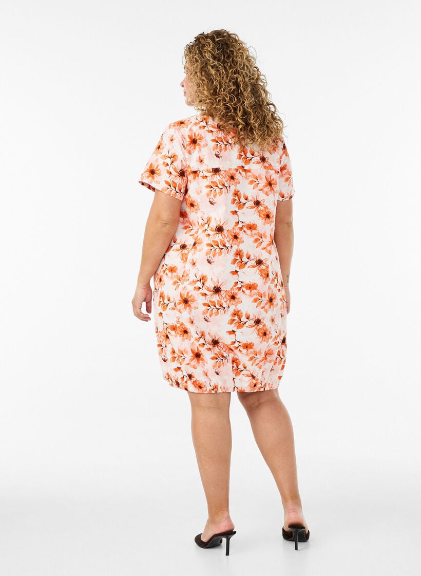 Short-sleeved cotton dress with print, Orange, Model image number 2