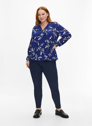 FLASH - Long sleeve blouse with print, Navy Blazer Flower, Model image number 2