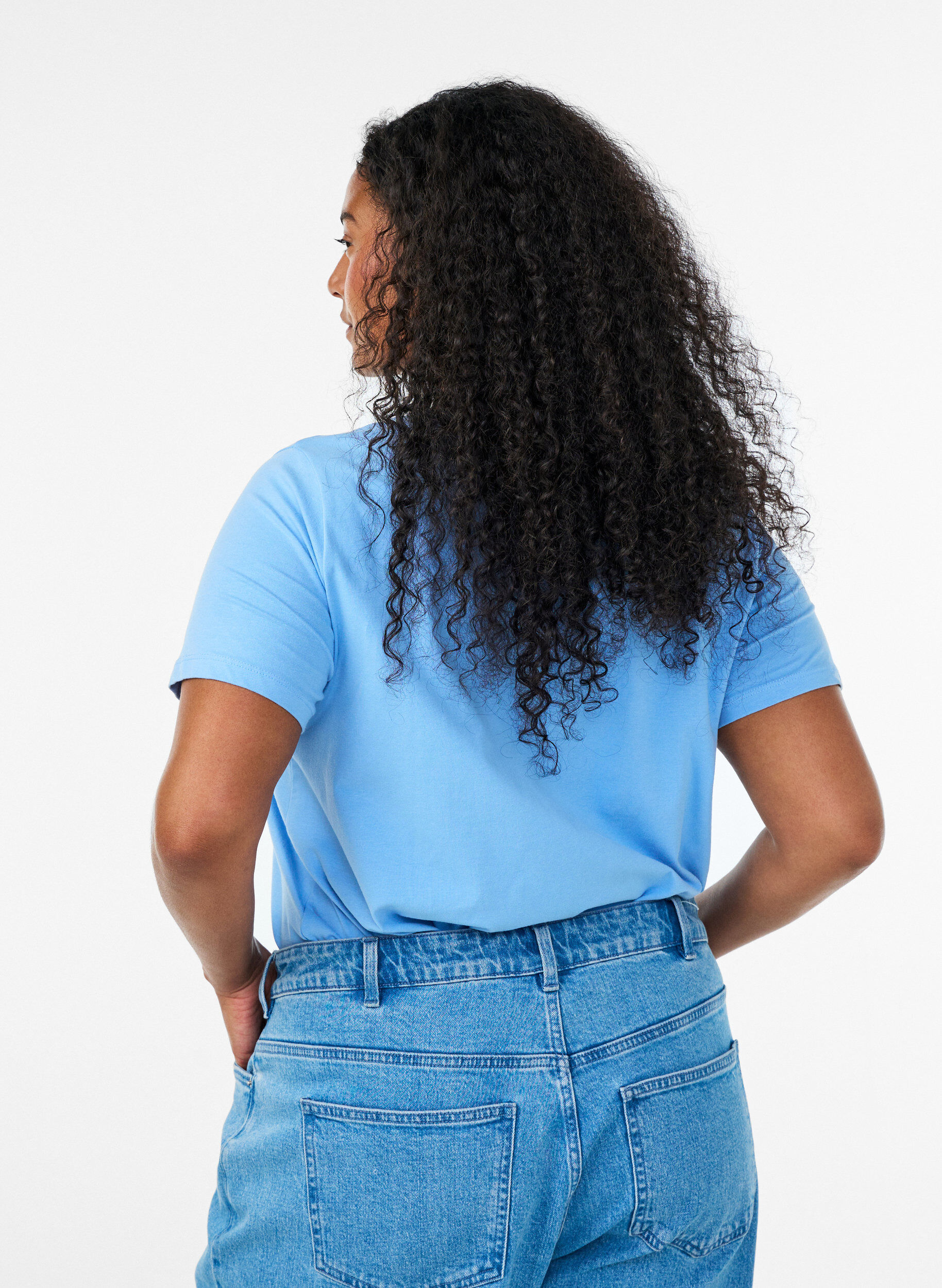 ZizzifashionBasic plain cotton t-shirt, Light Blue, Model image number 2