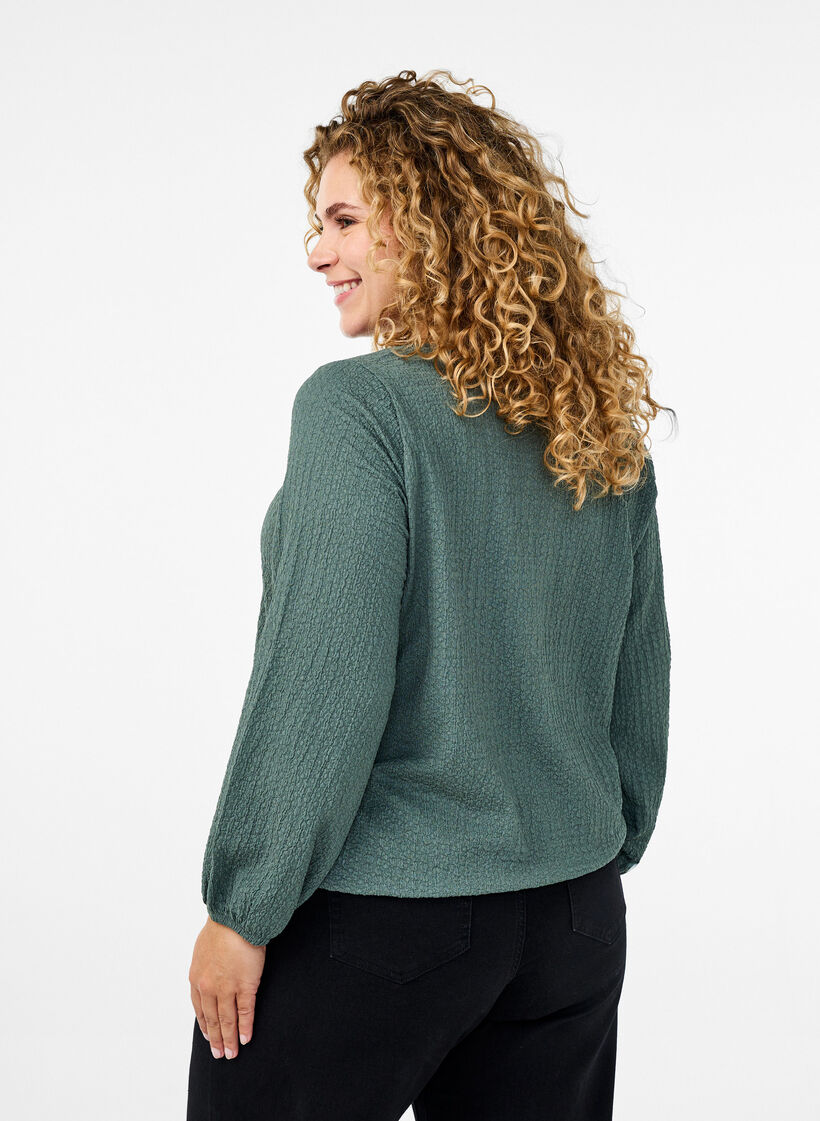 FLASH - Blouse with texture and long sleeves, Balsam Green, Model image number 1