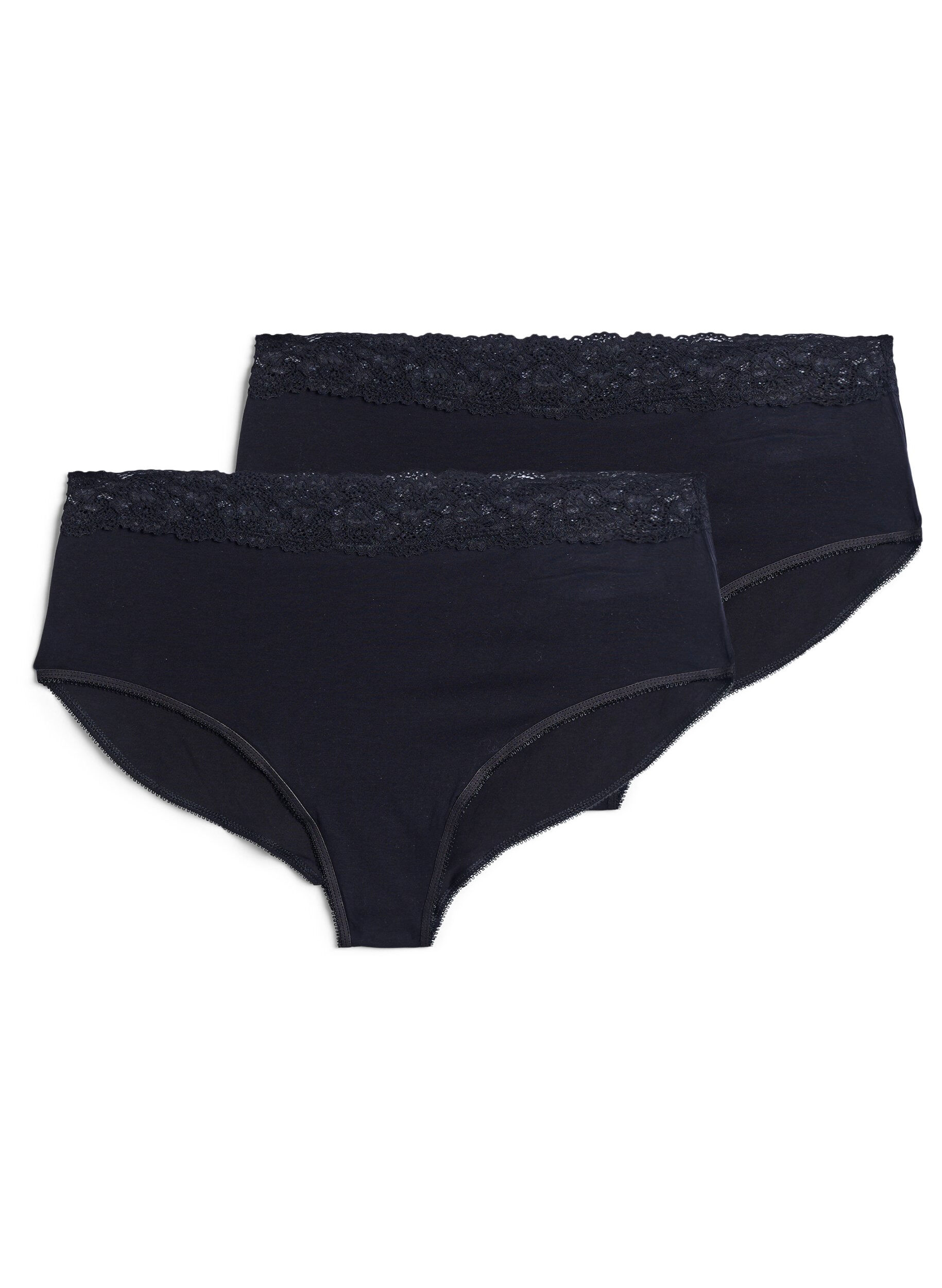Zizzifashion 2-pack cotton briefs with lace, Black, Packshot image number 1