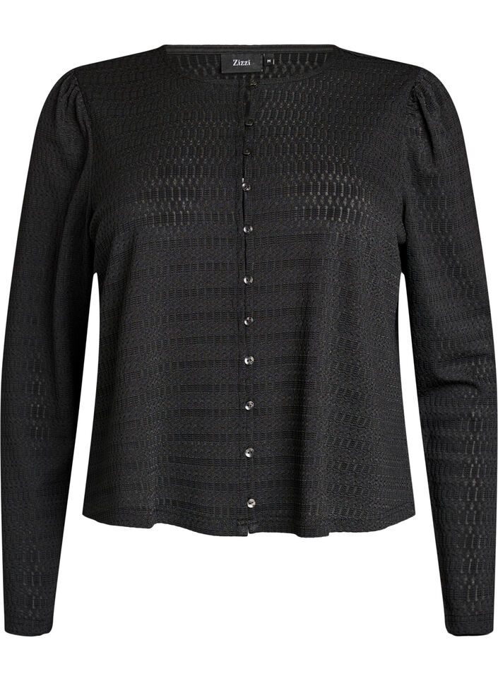 Blouse with textured pattern and button fastening, Black, Packshot image number 0