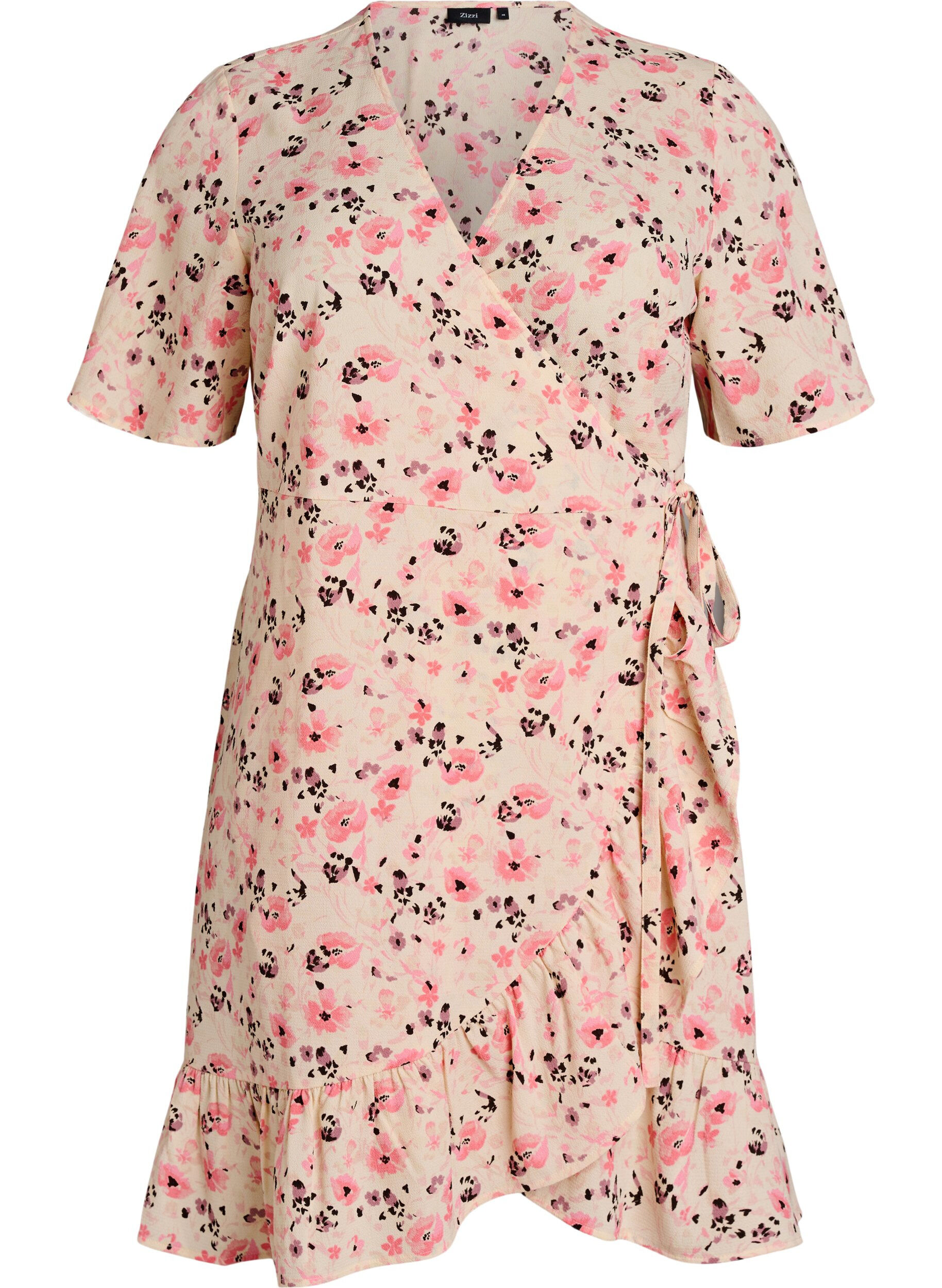Floral wrap dress with short sleeves