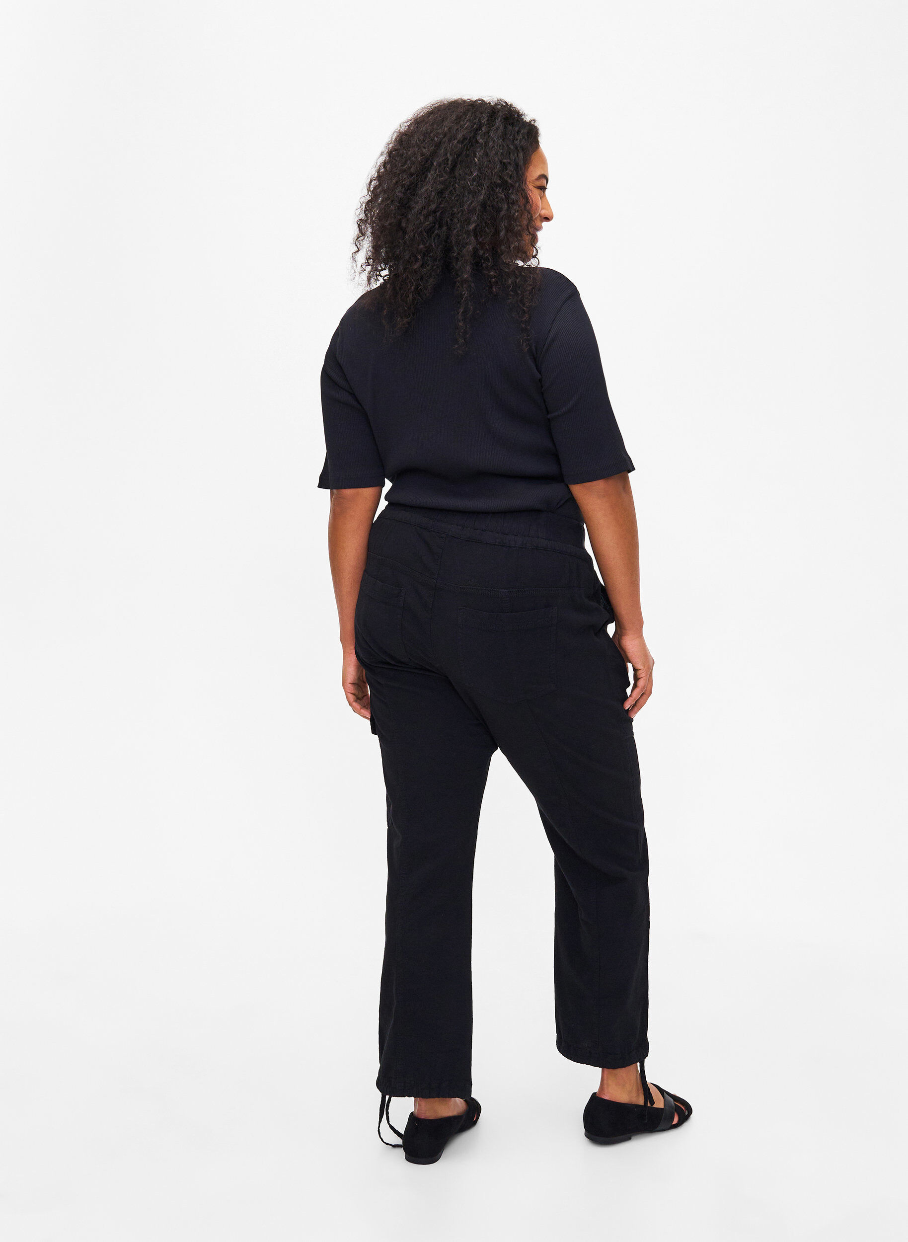 Zizzifashion Loose cargo trousers in cotton, Black, Model image number 1