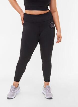 Solid-coloured gym leggings, Black, Model image number 0
