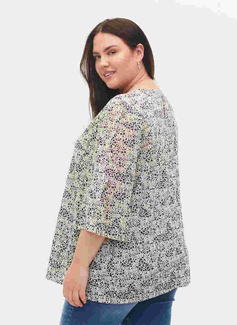 Viscose blouse with floral print, Off White Ditsy, Model image number 1