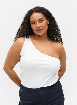 One-shoulder top in cotton, Bright White, Model image number 0