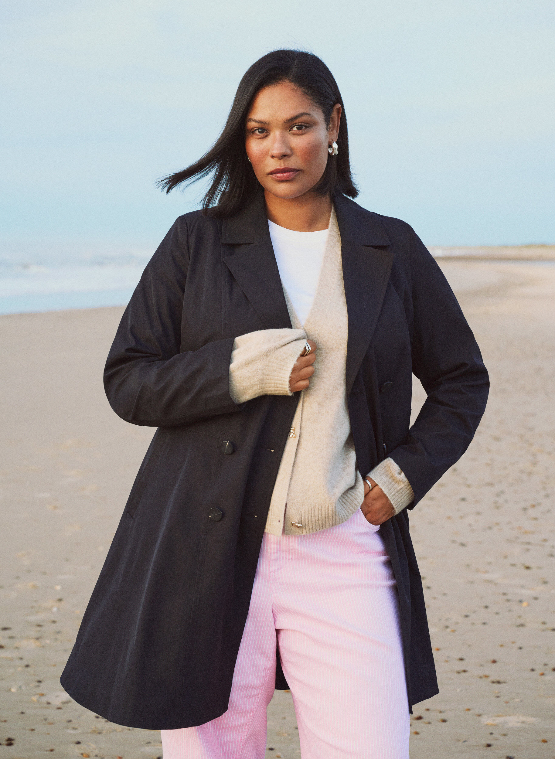 Zizzifashion A-line spring coat with double-breasted fastening, Black, Image image number 0